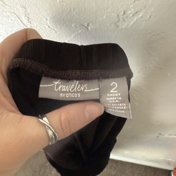 Chicos Travelers Pants 2 (M) Short Brown Pull On Wide Leg Comfortable Stretch - Picture 9 of 9